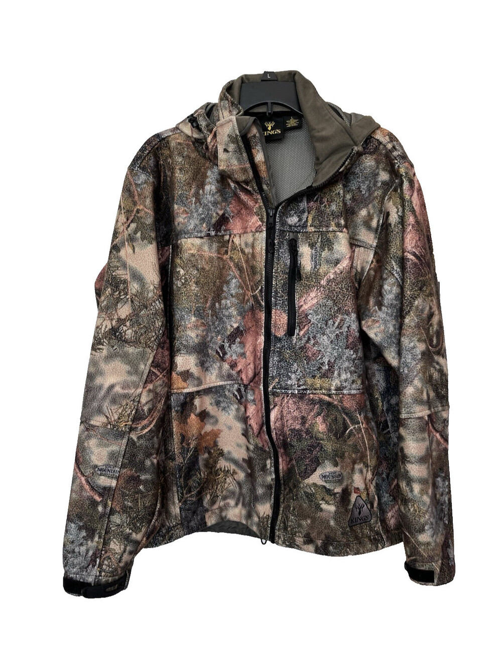 King's Camo Jacket Mens L Mountain Shadow Hooded Outer Fleece Hunting Full Zip